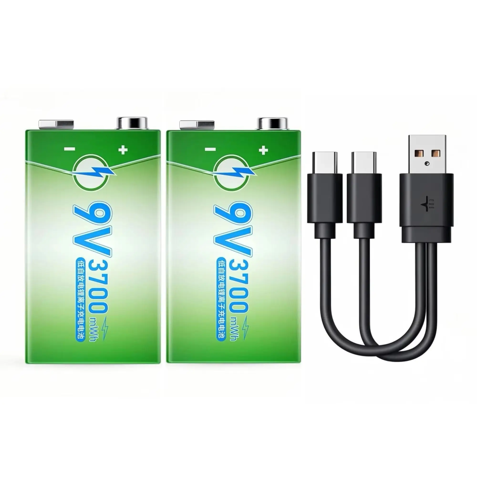 2PCS 9V Rechargeable Battery 3700mWh 6LR61 USB Lithium Battery for Microphone Multimeter Gas Stove Water Heaters Toy Flashlight