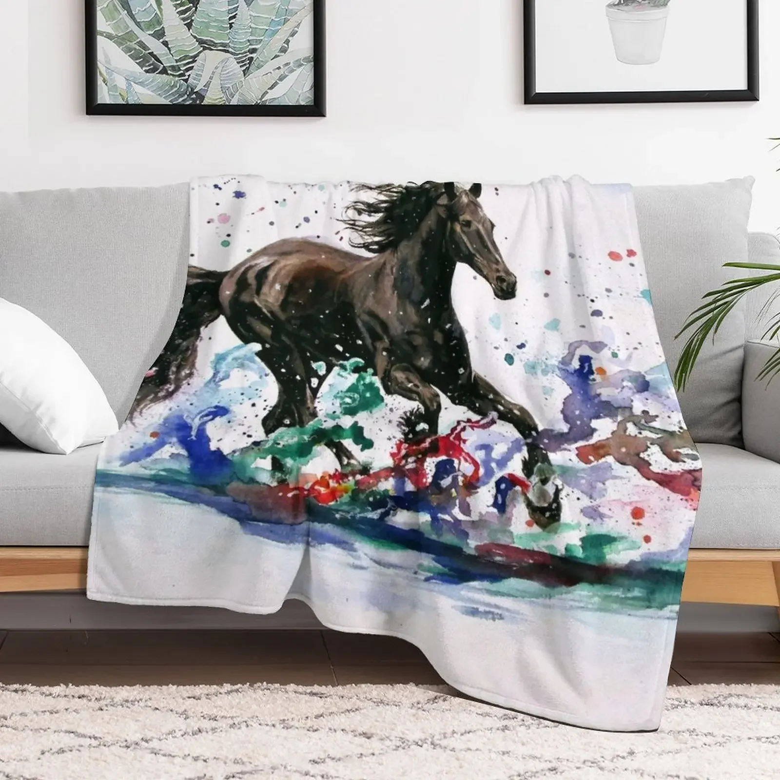 Watercolor Horse Painting - A Splash of Spirit Throw Blanket Designers Softest Cute Plaid Blankets