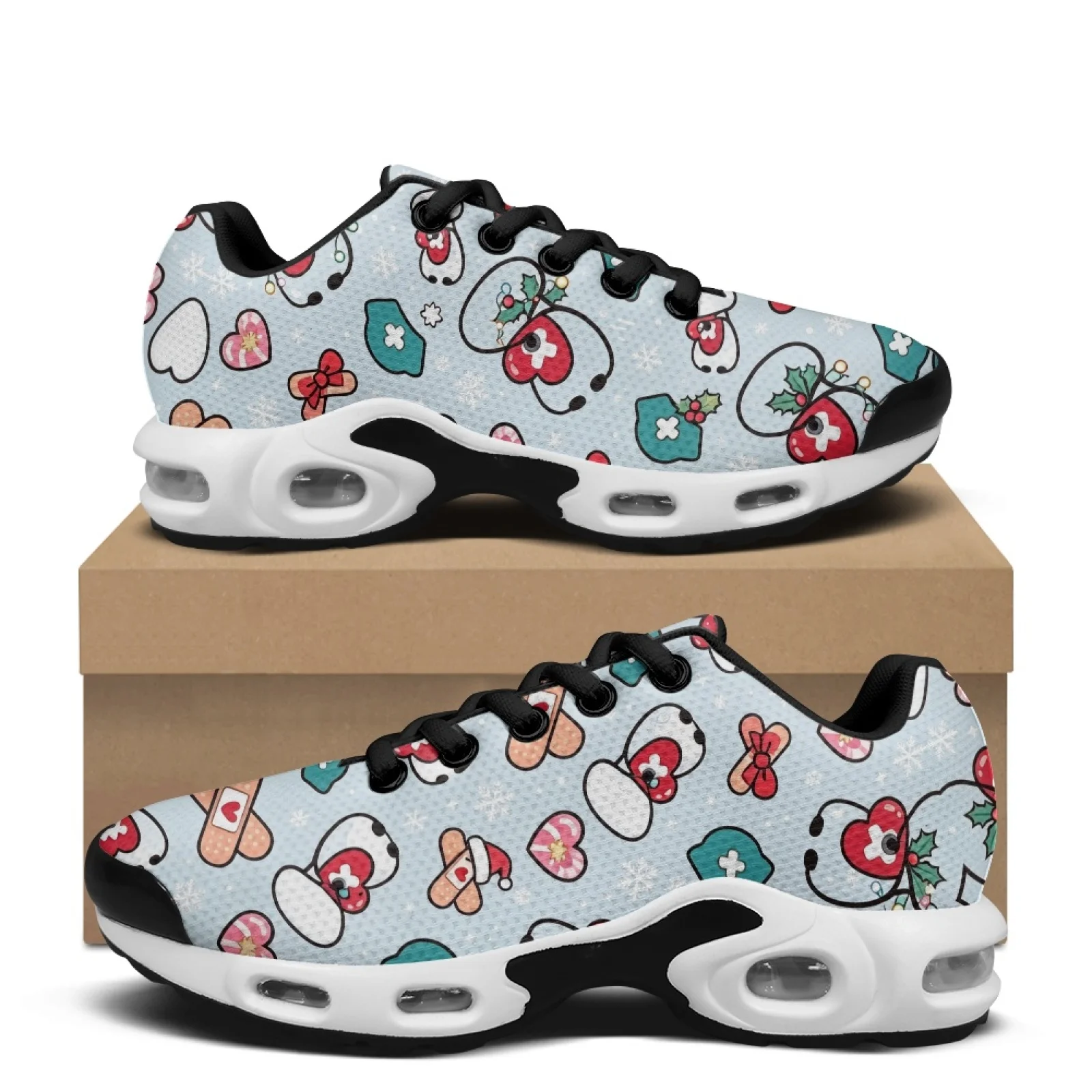 PENSTROLL Christmas Mens Air Walking Sneakers Featuring Medical Heart Print, Non Slip Mesh Lace up Running Shoes for Daily Sport