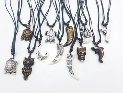 Wholesale 12PCS Fashion Vintage Resin Necklace Pendant, Turtle and Dolphin Skull Pendant, Adjustable Rope Chain, Hot Jewelry