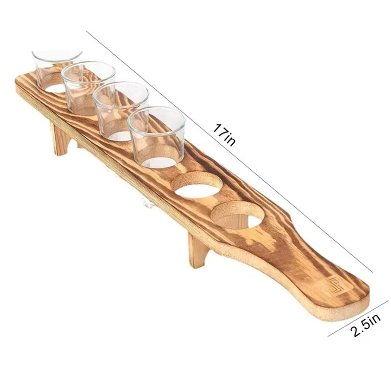 ABWR-3X Weingläserständer aus Holz, Getränke-Serviertablett mit 6 Gläsern, Glas-Tassenständer, Tequila-Glashalter, Serviertablett für Bar