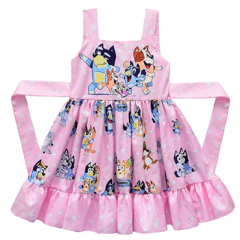 Anime Bluey children\'s dress cute bingo family print suspender princess dress birthday gift summer dress girl new clothes