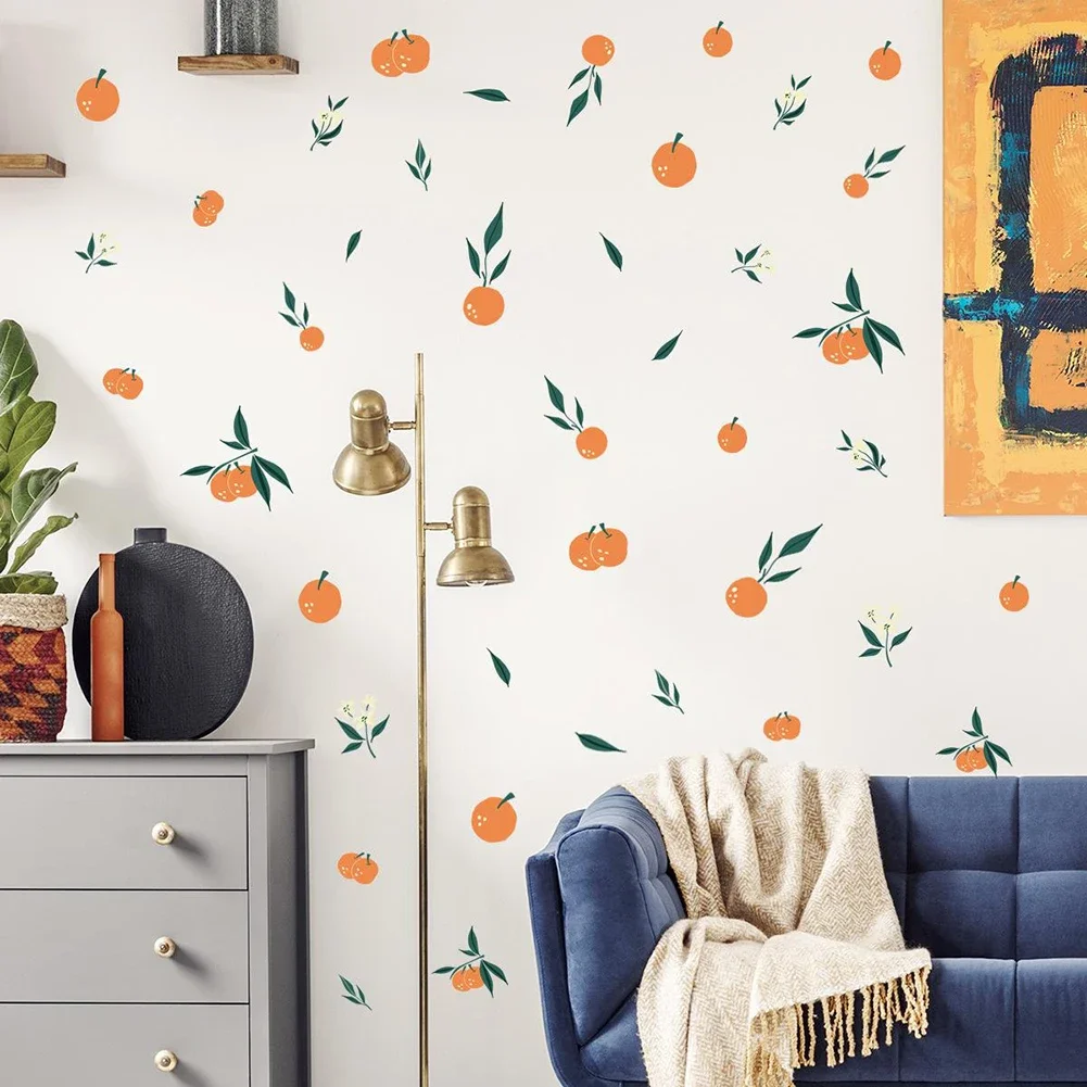 Beautiful Home Living Room Wall Sticker Orange Leaves DIY Application Vinyl Adhesive Material With Transfer Belt