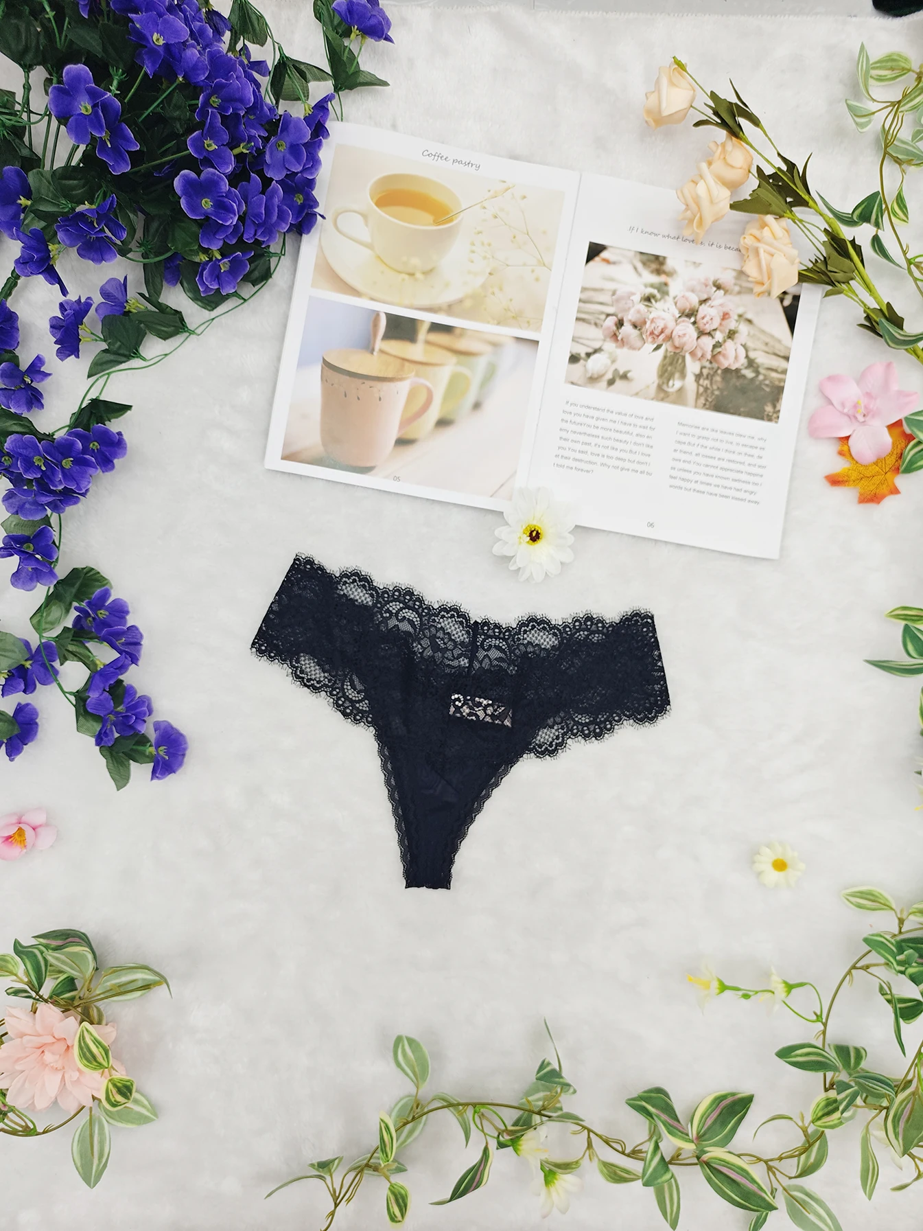 4 قطع/مجموعة سراويل رفيعة شبه شفافة مثيرة ومزينة بالدانتيل للفتيات، سراويل T منخفضة الخصر، قابلة للتنفس #5