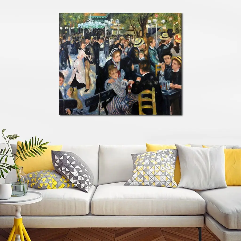 Sfera d'arte su tela dipinta a mano al Moulin de la Galette Pierre Auguste Renoir Pittura Impressionista Figura Opere d'arte Soggiorno