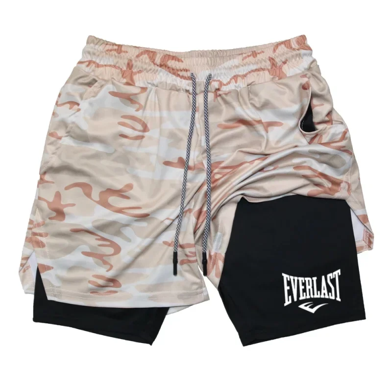 Men's compression gym shorts EVERLAST printed sports pants, double layered, quick drying basketball beach muscle fitness image 5