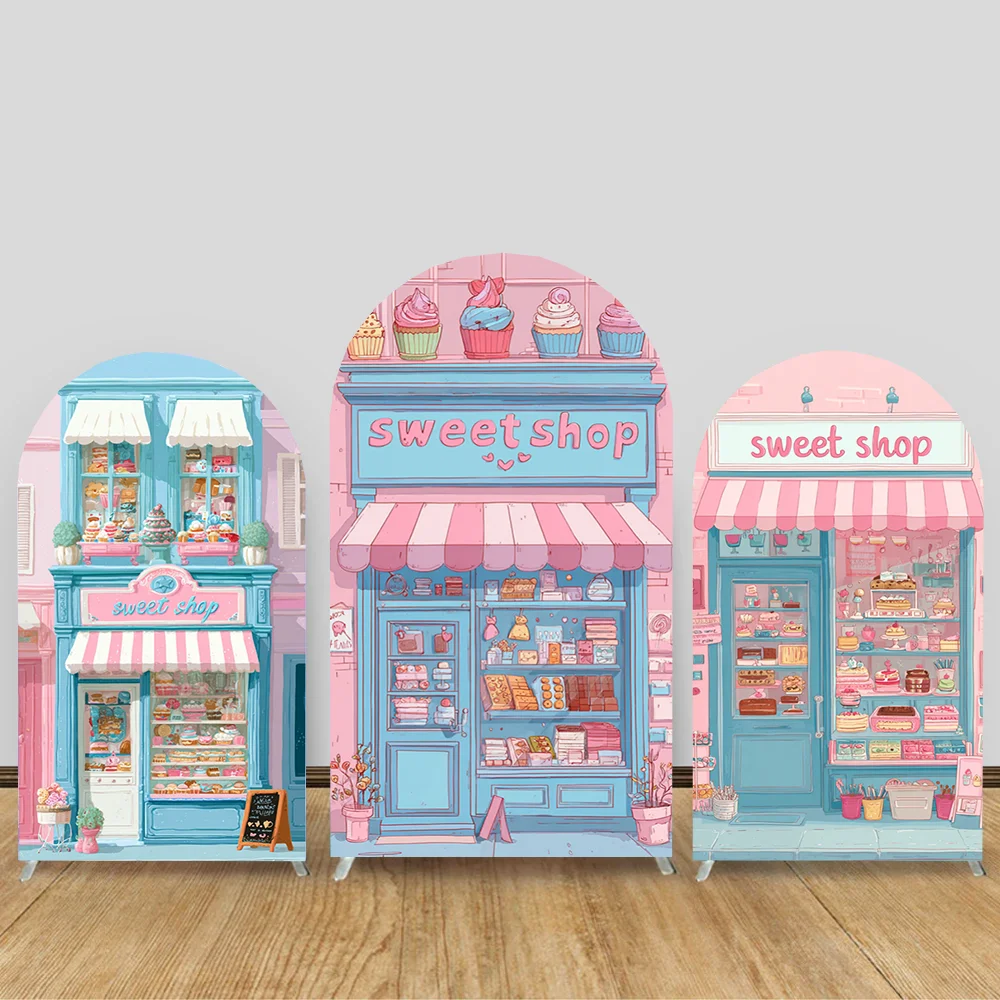 

Sweet Shop Arch Backdrop Cover Dessert Parlor Girl Birthday Photography Background Kid Party Baby Shower Photoshoot Studio Props