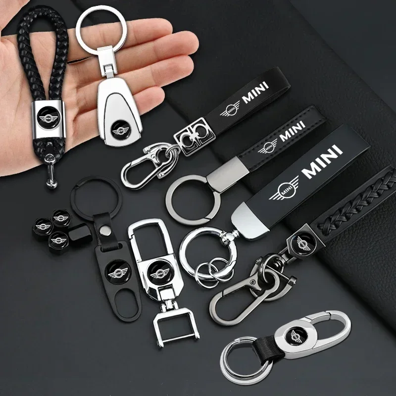 For MINI Cooper One S JCW R56 R60 R55 R53 F55 F56 Emblem 3D Metal+Leather Car KeyChain Key Ring Chain Auto Styling Accessories