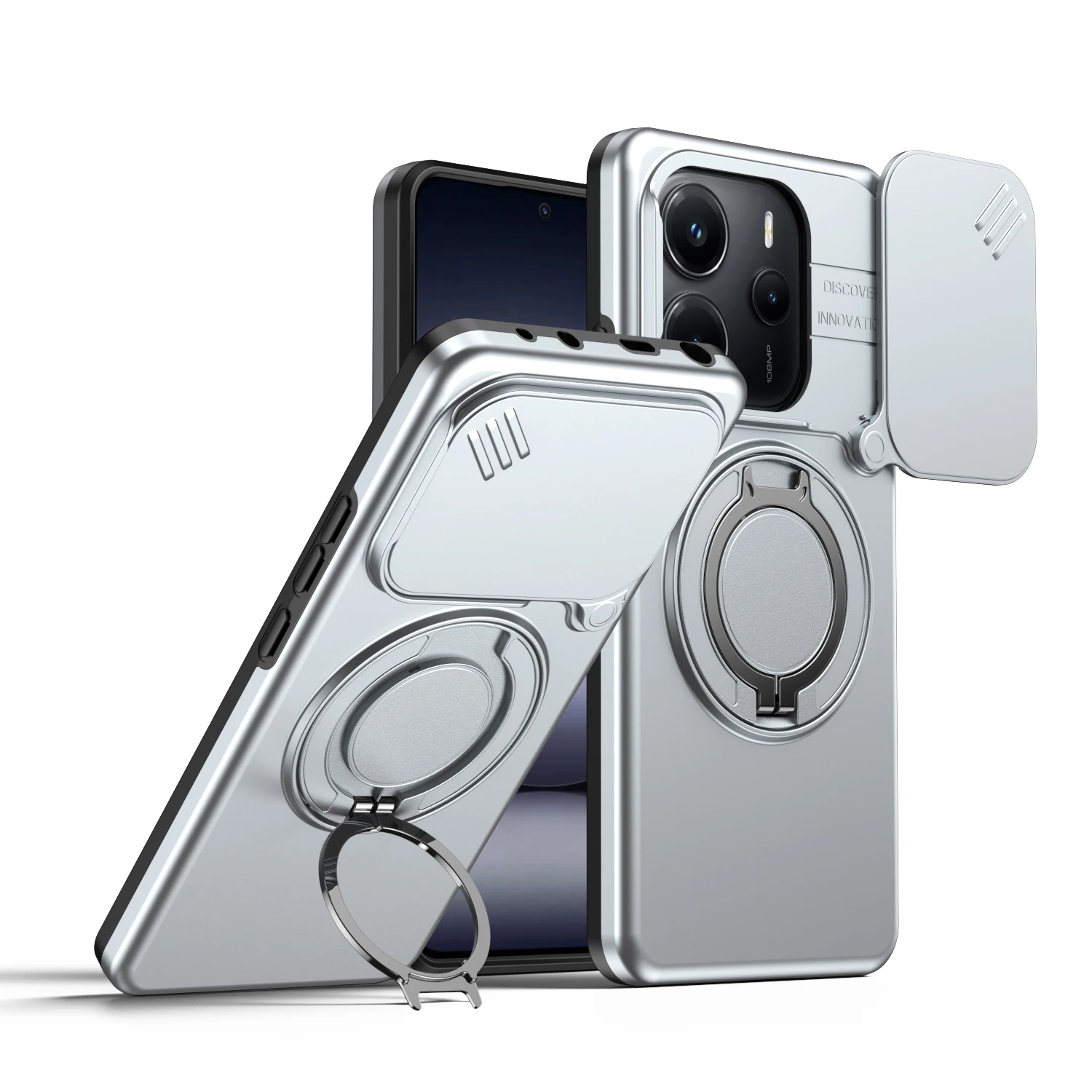 Phone Case for Xiaomi Redmi 15C 14C A5 Redmi Note 14 Pro Plus Sliding Window Armor Shockproof Camera Magnetic Ring Holder Cover