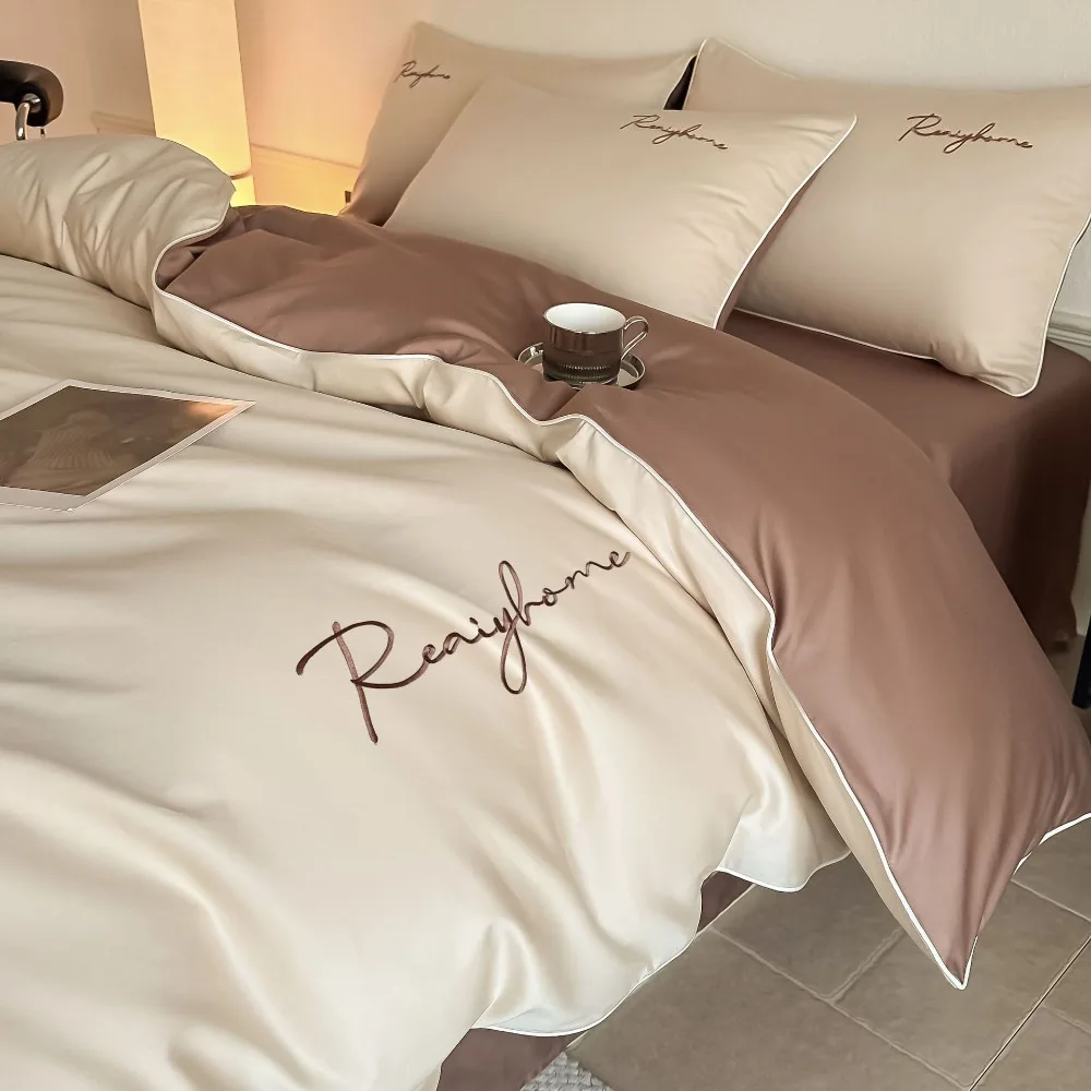 Luxury  Long Staple Cotton 4 Piece Bed Sheet Set with Fitted Sheet Dorm Bedding