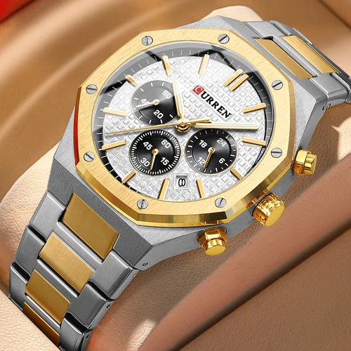 Imagen 1 del producto Relojes CURREN con temperamento para hombre, diseño de moda de lujo, relojes dorados para hombre, reloj de pulsera de cuarzo luminoso multifunción para hombre, reloj Masculino