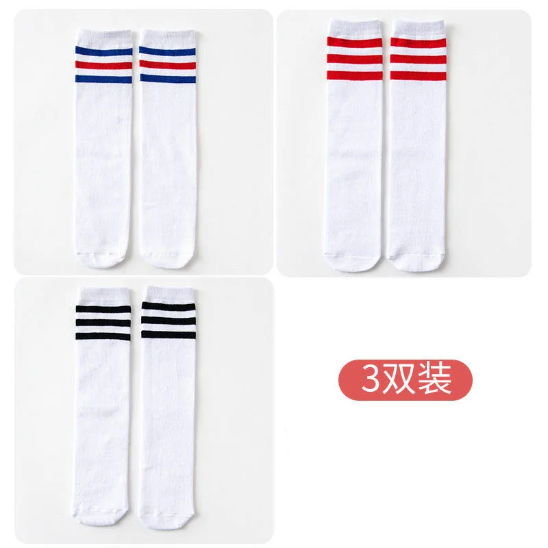 1/2/3Pairs Kinder Mädchen Kniehohe Baumwolle Socken Schwarz Weiß Drei-Linie Gestreiften Laufsport socken Fußball Golf Sport Socken – Detail 24