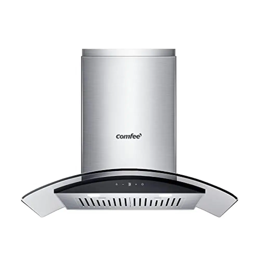 Curved Glass Range Hood 30 Inch 450 CFM 3 Speed Gesture Sensing Stainless Steel Kitchen Exhaust Fan Easy Install Dishwasher Safe