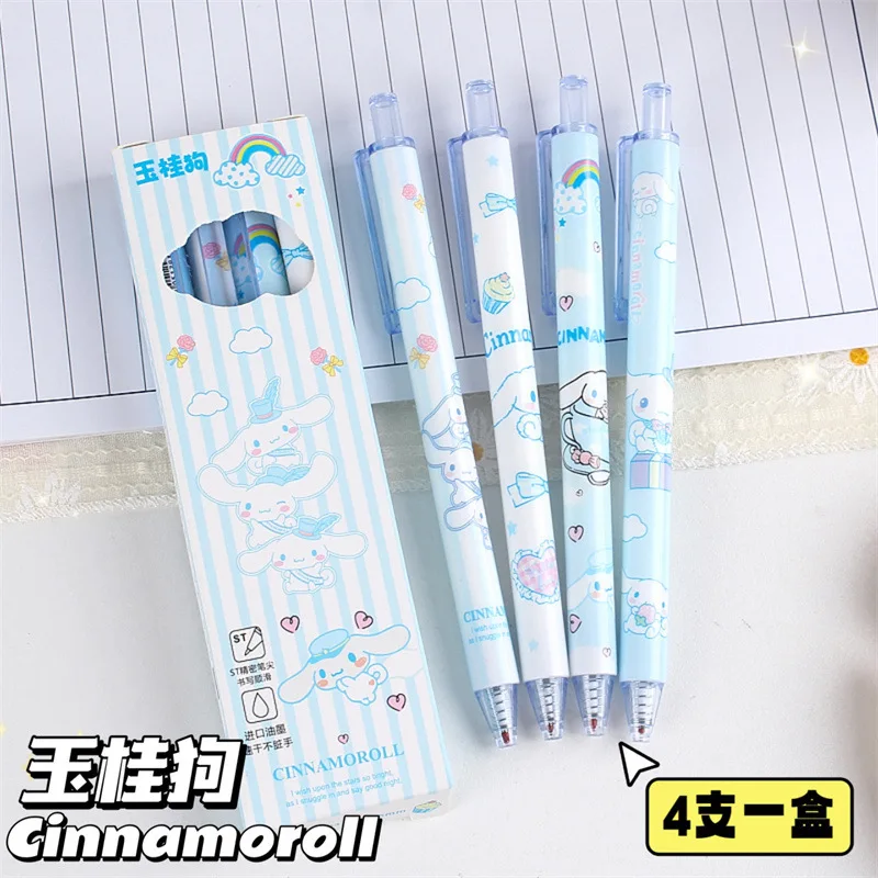 Sanrio Hello Kitty 4 Stuks Doos-Verpakt Gel Pen Kawaii Cartoon Cinnamoroll Druk Op De Pen Schattige Goed Uitziende Sneldrogende Pen Geschenken