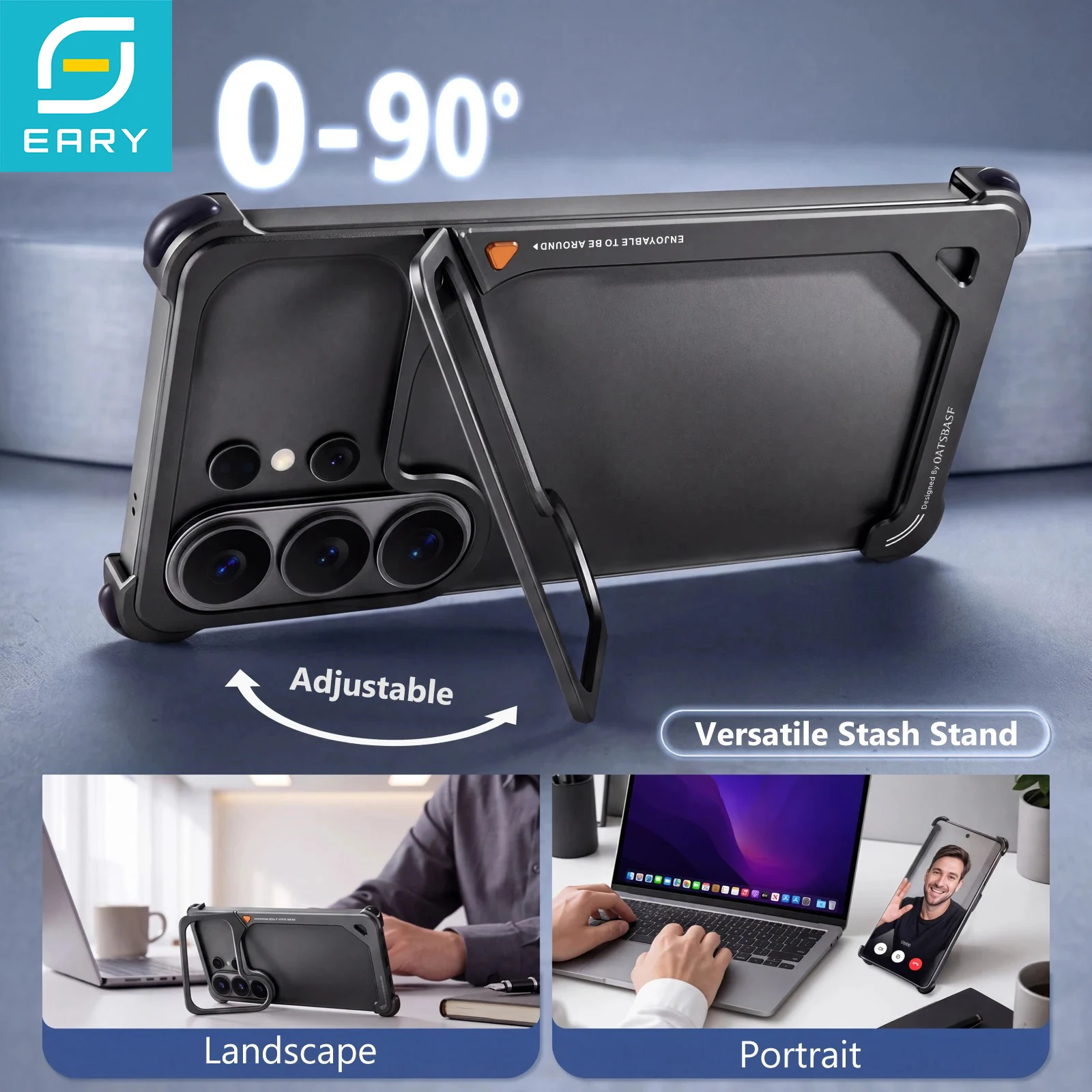 Eary 9 Shaped Stand Case for Samsung Galaxy S26 Ultra Metal Bumper 90° Adjustable Kickstand Lens Holder Shockproof Protect Shell