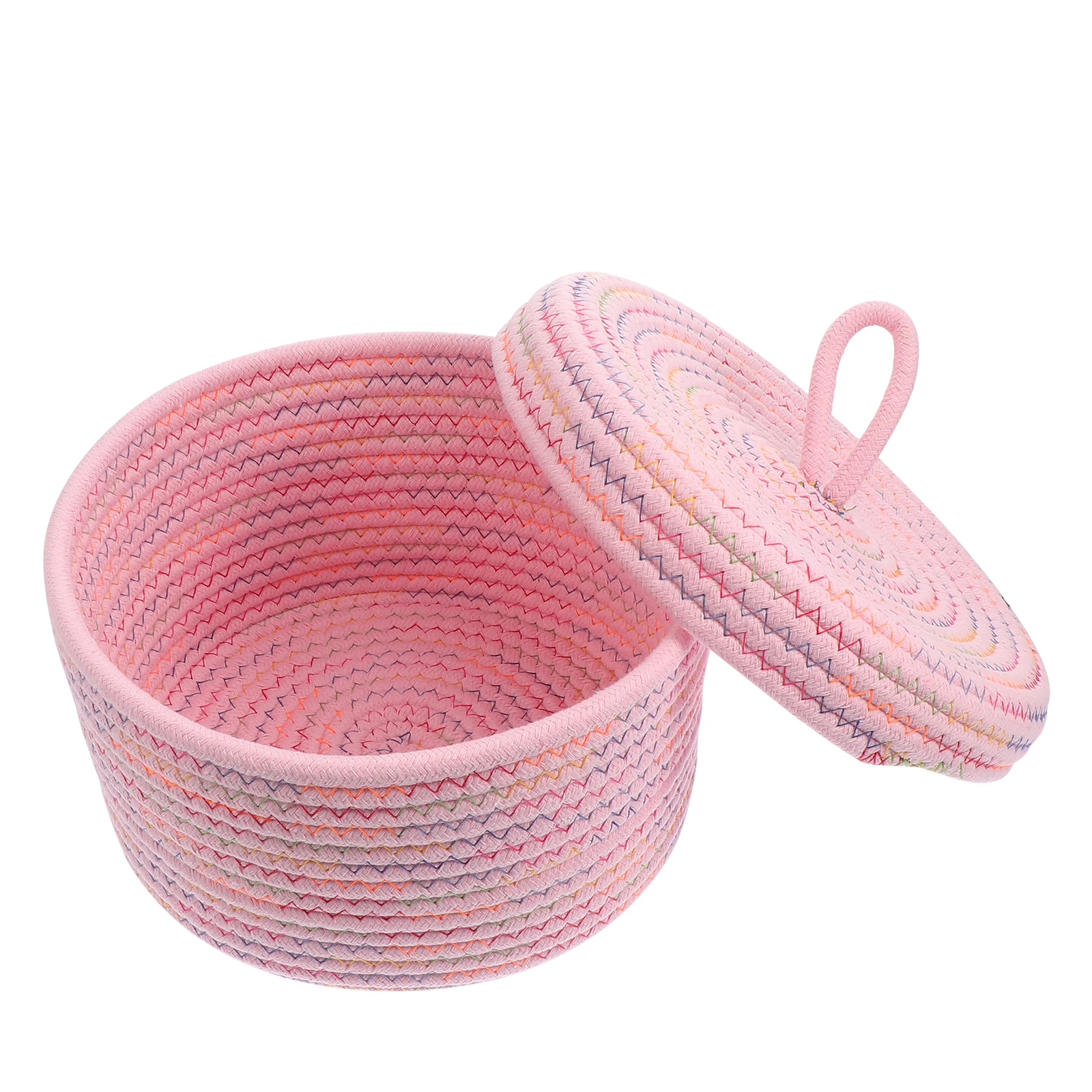

Cotton Rope Storage 22X14CM Pink Woven Braid Bin Lid for Desktop ganizing Home Decor Cotton Woven Basket Table Basket Storage