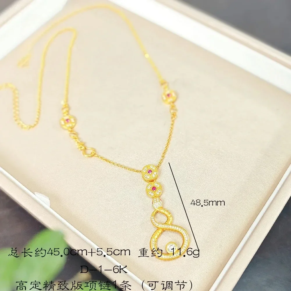 NovaGlod Gold Shop 24K real gold dot diamond Fulu Ling Snake Pendant Necklace au999 pure gold hollow coin snake collarbone chain