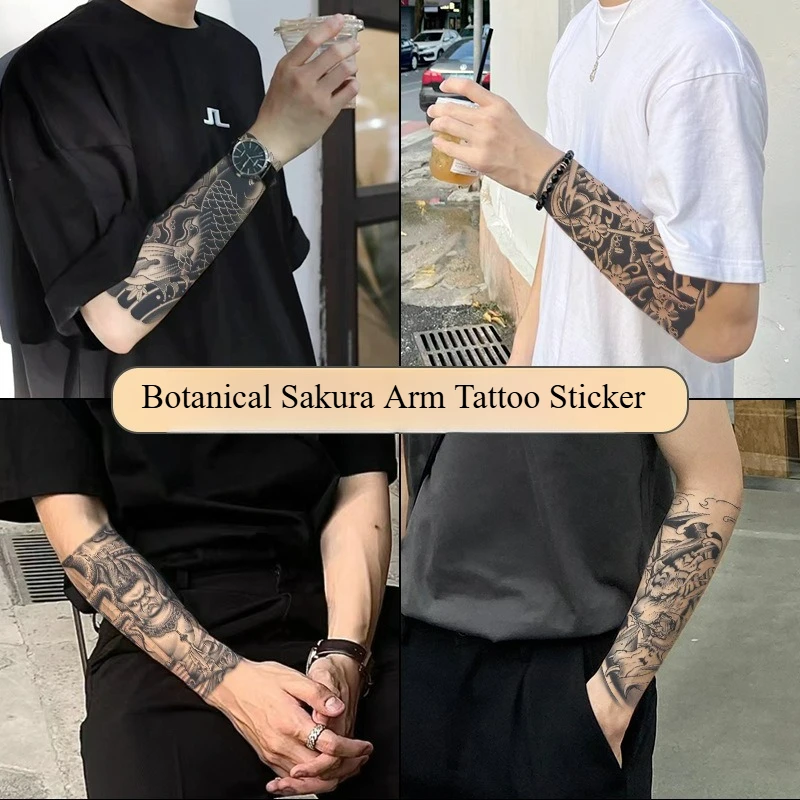 

Juice herbal temporary tattoo sticker waterproof non-reflective Japanese old traditional cherry blossom arm koi fish man