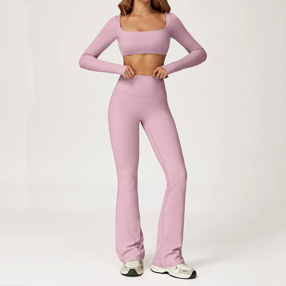 

2PCS Yoga Set Women Tracksuits Gym Workout Clothes Sportswear Sports Legging Fitness Bra Crop Top Long Sleeve Suit Athletic Wear