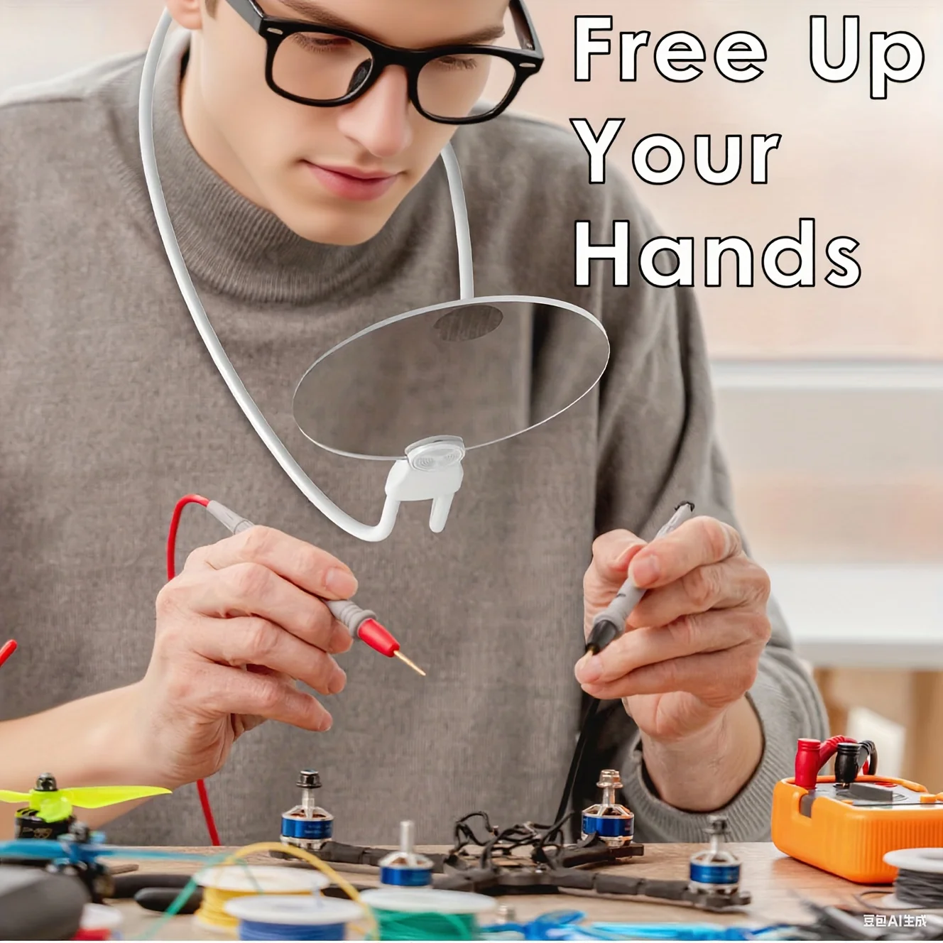 عدسة مكبرة محمولة 3 في 1 مع عدسة مكبرة كبيرة مقاس 5-10X و5.12 بوصة وعدسة مضادة للوهج - حامل قابل للتعديل وحزام للرقبة قابل للفصل #1