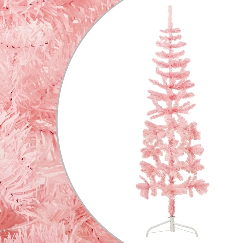Vidaxl Pink Half Thin Artificial Christmas Tree With Cm Support