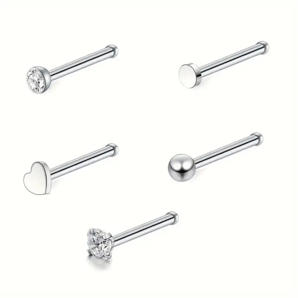 5 قطعة أقراط الفولاذ المقاوم للصدأ ، فسيفساء الماس على شكل قلب ، Y2K نمط الاصطناعية زركونيا مكعب ، غير المغناطيسية مشبك ، للجنسين