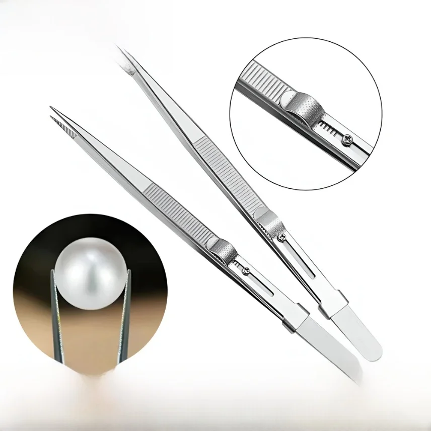 

Professional Stainless Steel Tweezers Adjustable with Buckle Slide Lock Antistatic for Diamond Gem Jewelry Making Precision Tool