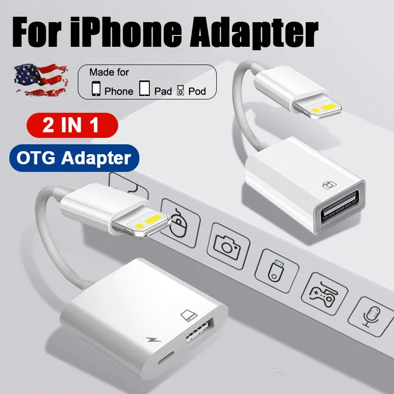 Adaptador otg para ipad iphone 13 12 11 14 pro max xs xr 8 plus 2 em 1 cabo conversor usb3.0 para mouse teclado leitor de cartão de câmera