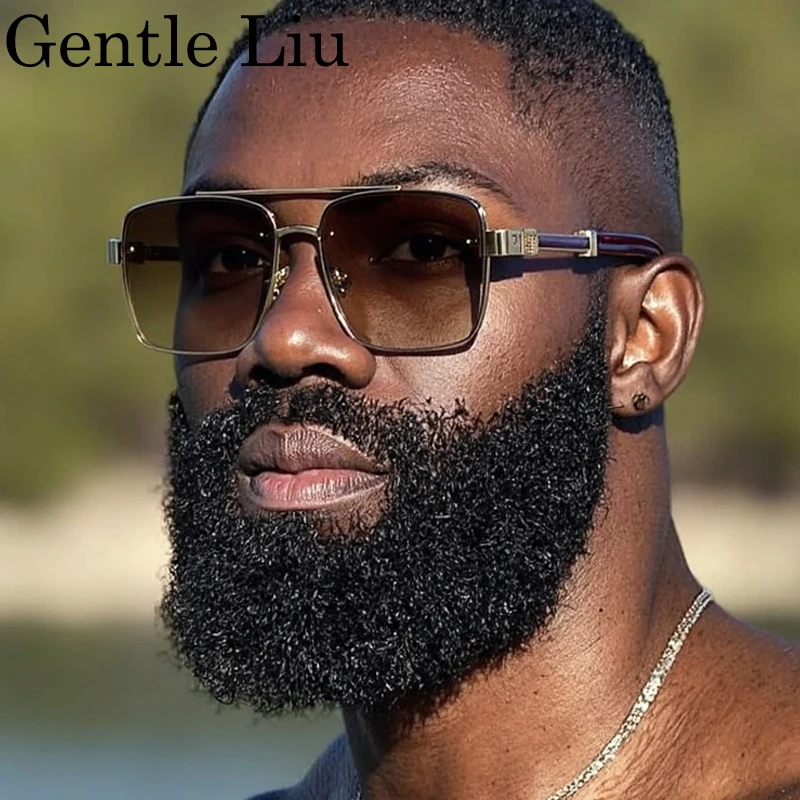 Oversized Square Sunglasses Men Big 2025 Luxury Brand Designer Vintage Metal Sun Glasses For Male Fashion Eyewear Gafas De Sol