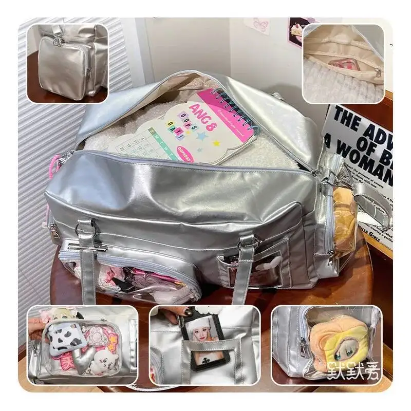 Bloom Haruku Sier Itabag Women Fashionable Lightweight Large Capacity Fiess Bag Female Sports Travel Crossbody Bags New