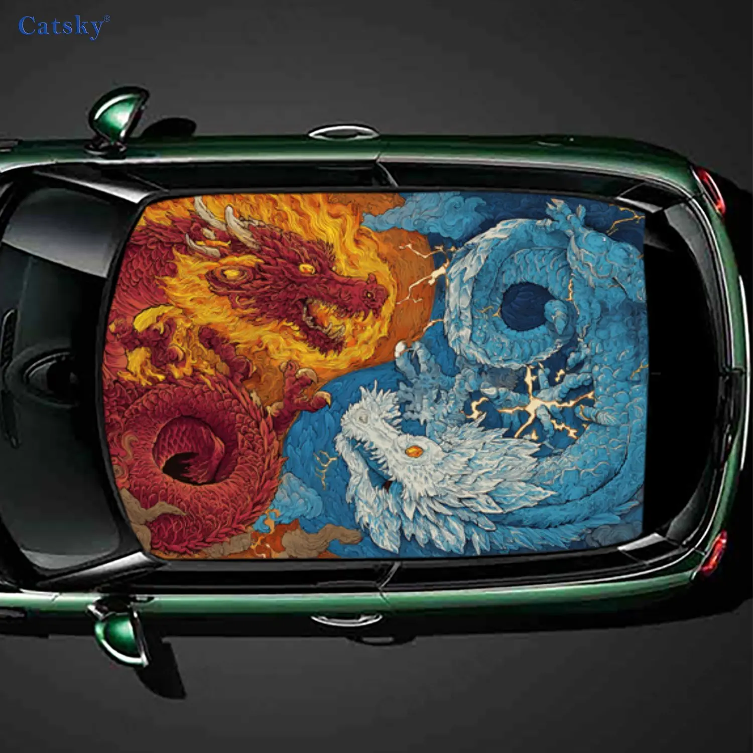

Yin Yang Dragon Duel Epic Adventure Car Roof Sticker, PVC Self-Adhesive Waterproof Car Vinyl Decal, Car Decoration Protection St