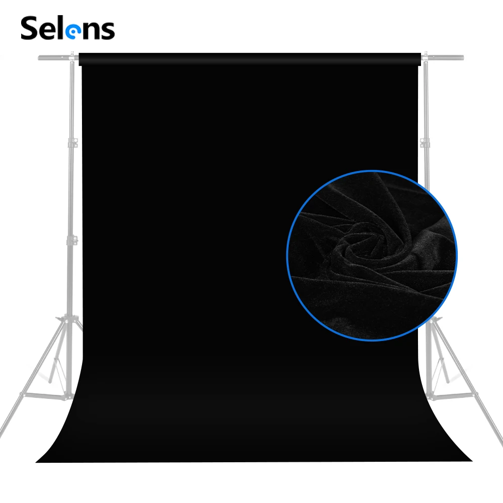 Selens Black Photography Backdrop Background Velvet Wrinkle Resistance Washable Velvet Cloth Portrait Photography Accessory