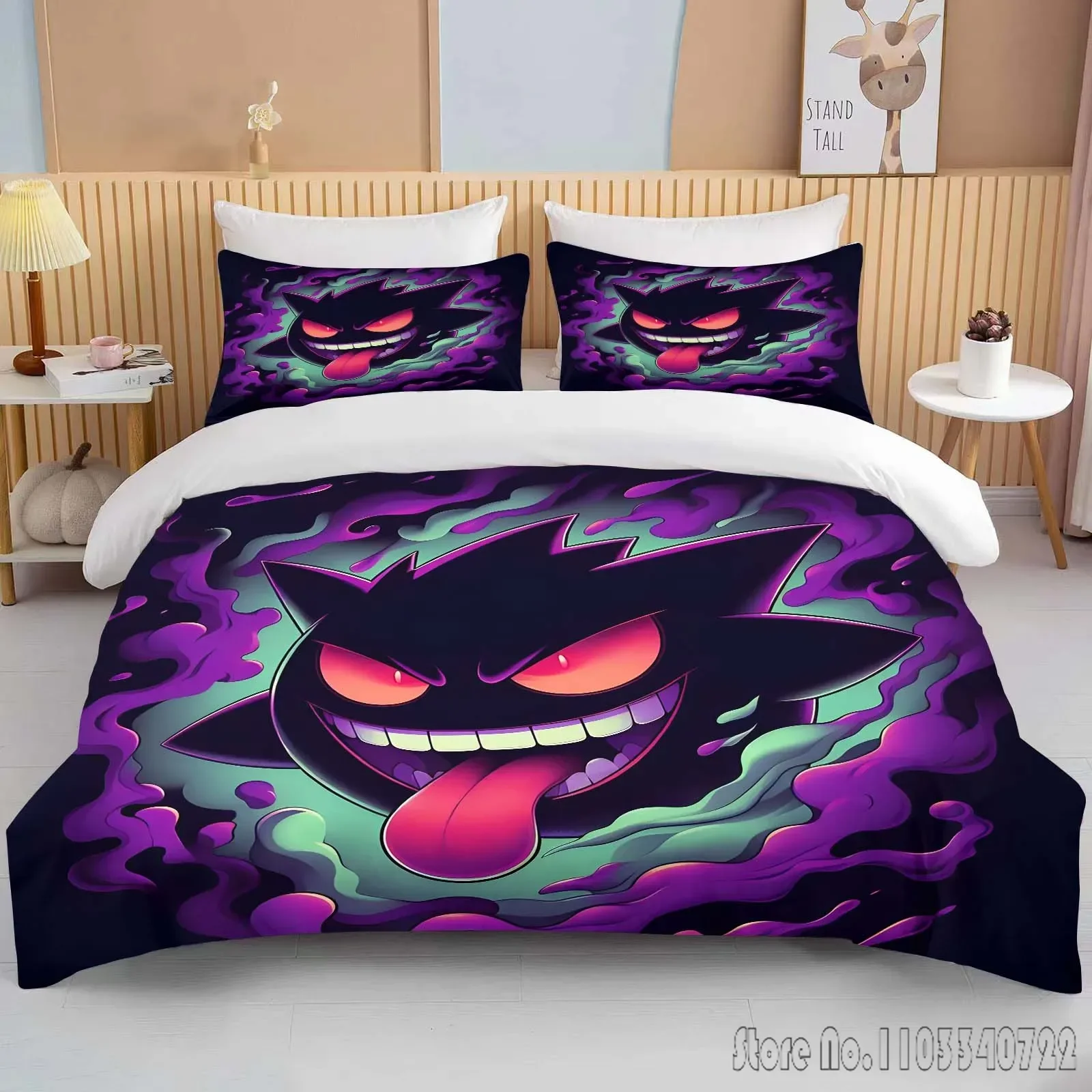 Anime Hot Pokemon Gengar Set di biancheria da letto per bambini stampato in 3D Set copripiumino per bambini biancheria da letto Twin Single King regalo per adulti per bambini