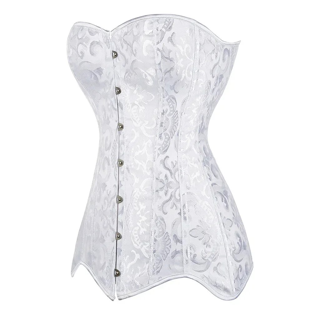 Women Hourglass Longline Overbust Corset Steel Boned Black White Long Torso Bustier Top