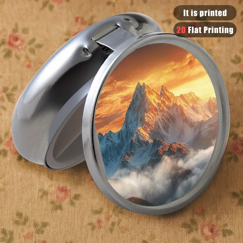 Mountain 25 Pattern Round Sealed Box, Multi-Purpose Metal Box, 3-Compartment Storage Sealed Box, Exquisite Portable Sealed Box for Travel, Outdoor Exercise, or as a Compartmentalized Box for Vitamins, Gift Collection Box, Printed Patterns May Vary
