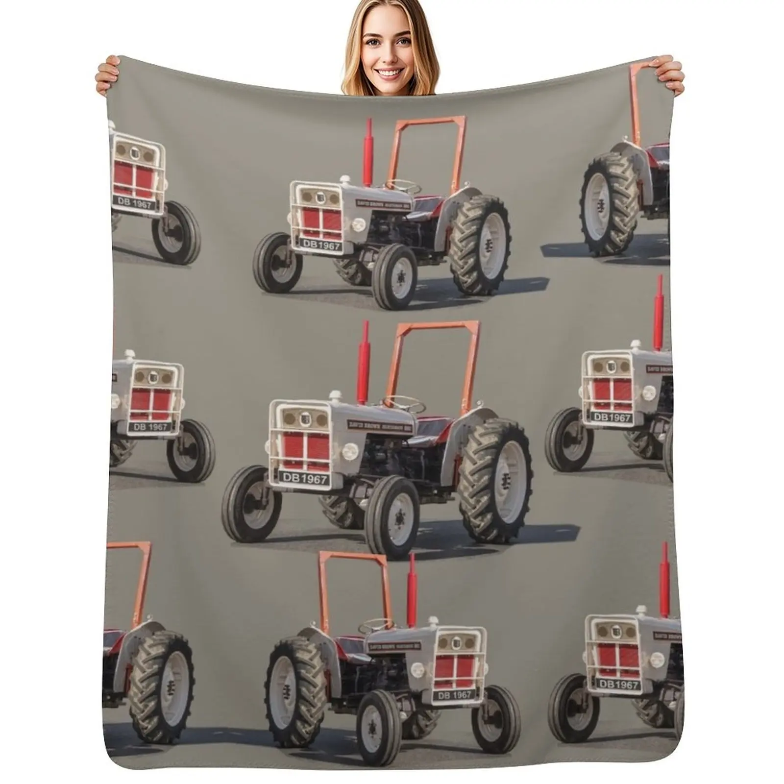 White vintage tractor Throw Blanket Travel Size Cozy Blanket for Plane Train