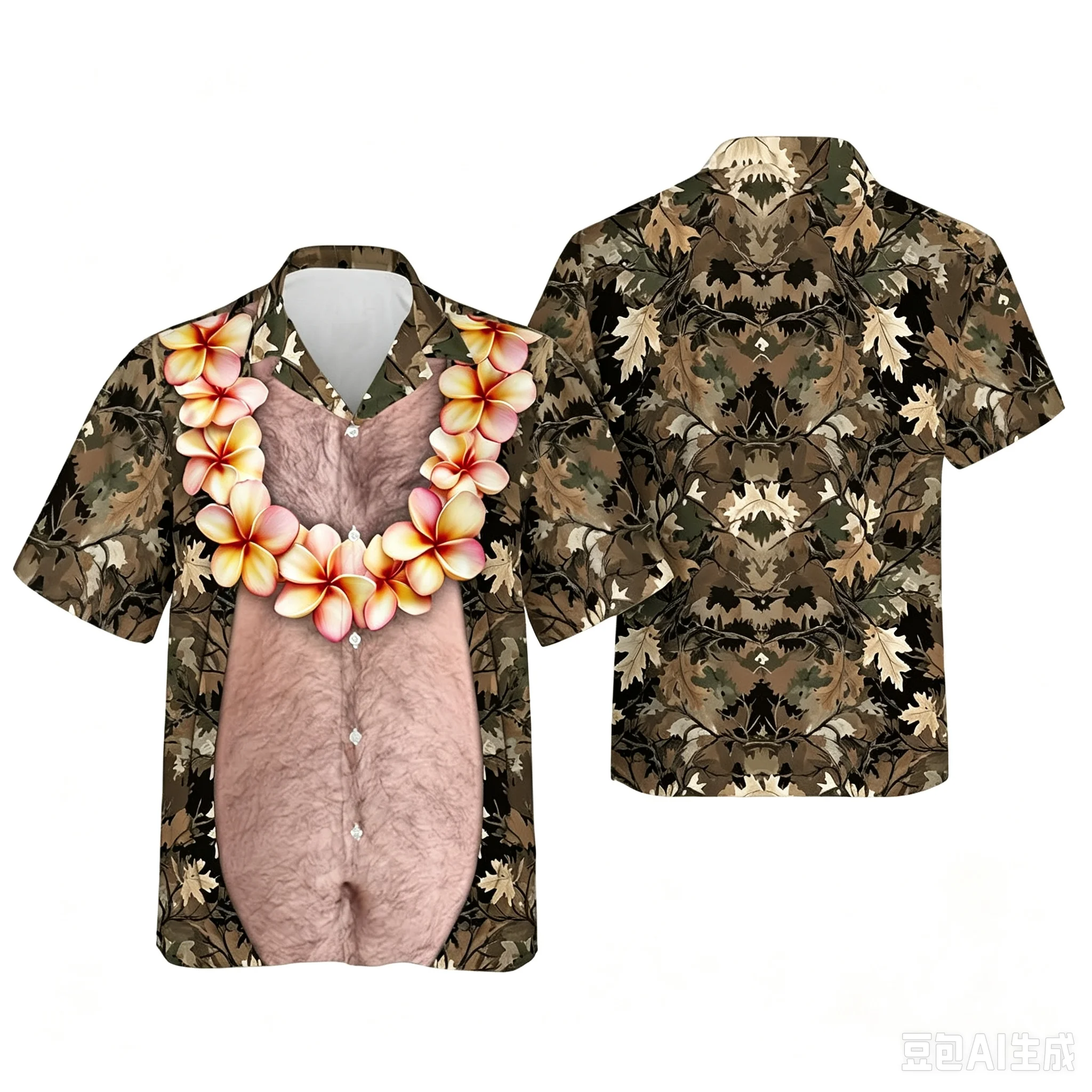 Funny Design Big Belly Hawaiian Shirts Funny Vacation Mens Shirts Casual Button Down Tropical Beach Shirts Y2k Unisex Blouses