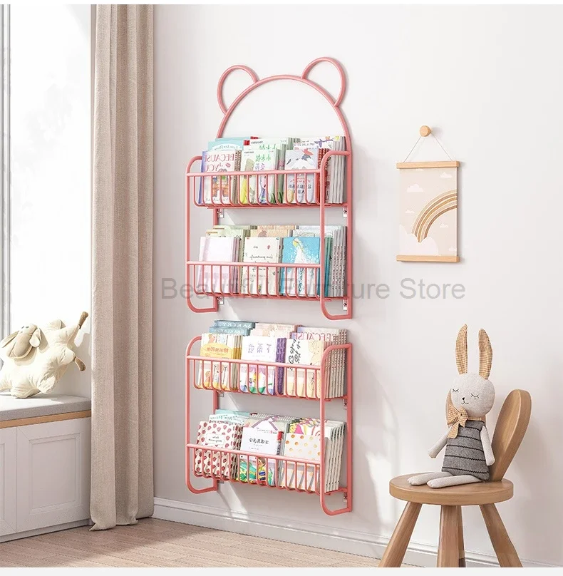 

Simple Metal Bookshelves Study Bedroom Furniture Kids Student's Picture Book Storage Rack Save Space Wall Hanging Shelf Bookcase