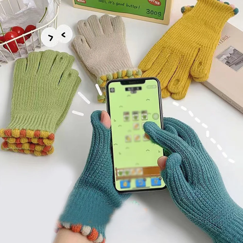 

New Touch Screen Gloves For Playing Phone Women Winter Thicken Warm Knitted Stretch Gloves Full Finger Outdoor Skiing Gloves