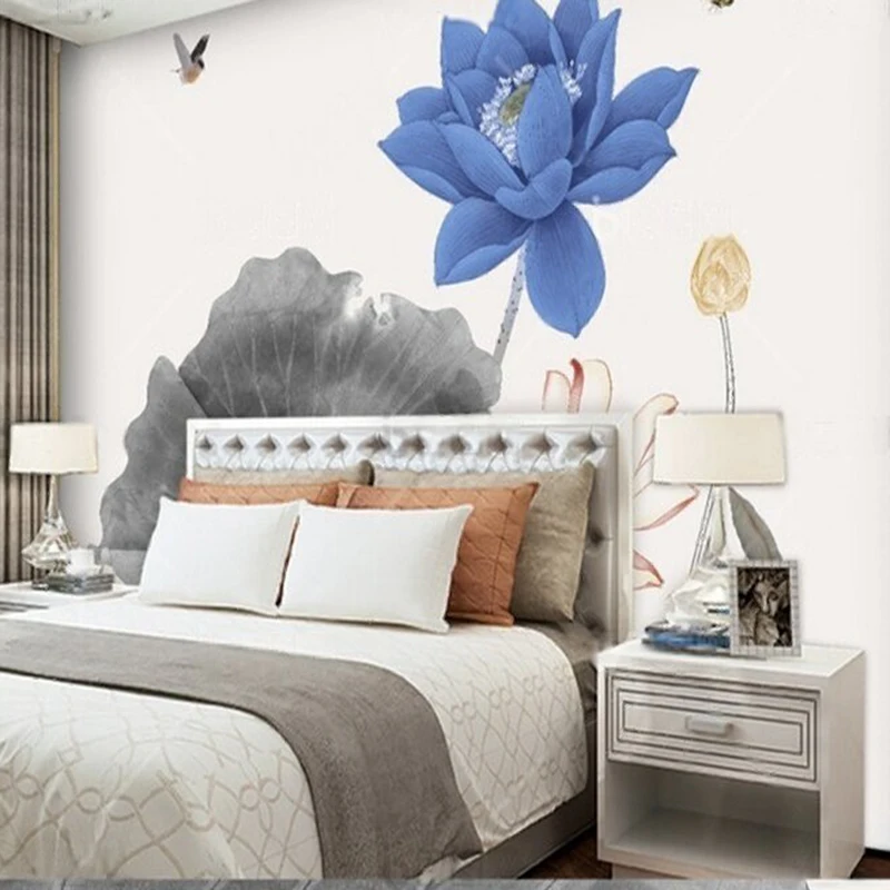 Modern Zen-style lotus flower-and-bird living room TV luxurious home decoration bedroom background wall