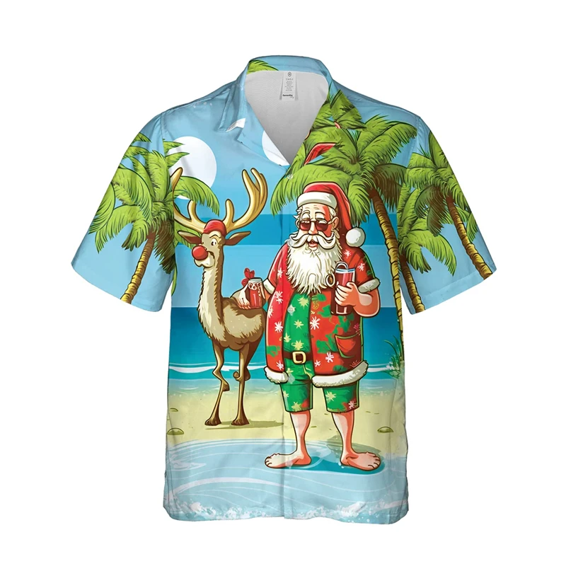 Baju pantai motif 3D, atasan hadiah lengan pendek Unisex, baju natal kancing desain Natal lucu, baju pantai motif 3D, baju Sinterklas, baru, 2025