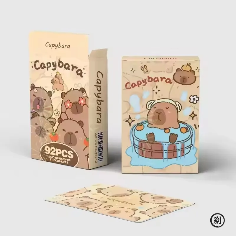 92pcs Anime Capybara Lomo Card Fun Kapibala Collection Card Puppet Gate Secret Water Porpoise Cute Strange Cosplay Sticker image 2