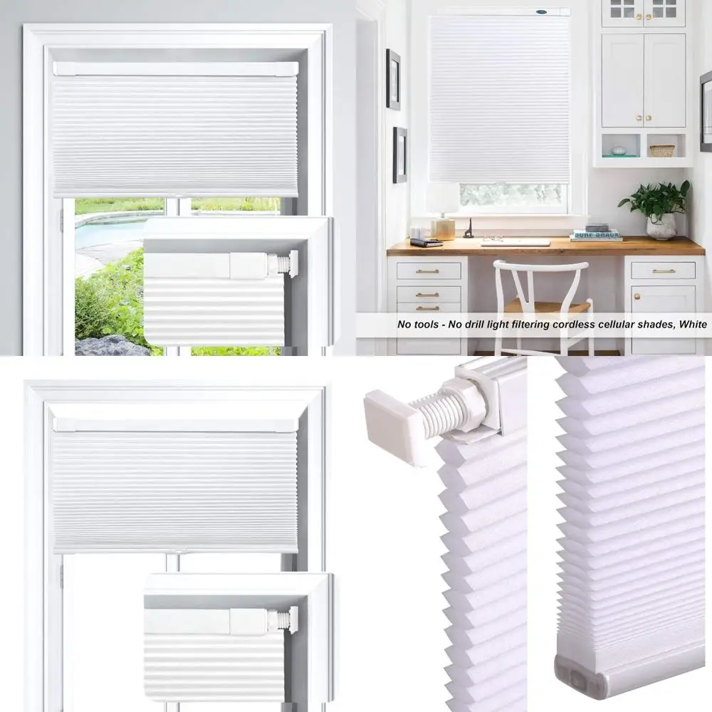 Tonalità cellulari a nido d'ape senza fili con filtraggio della luce, installazione senza attrezzi, 45x48, bianco