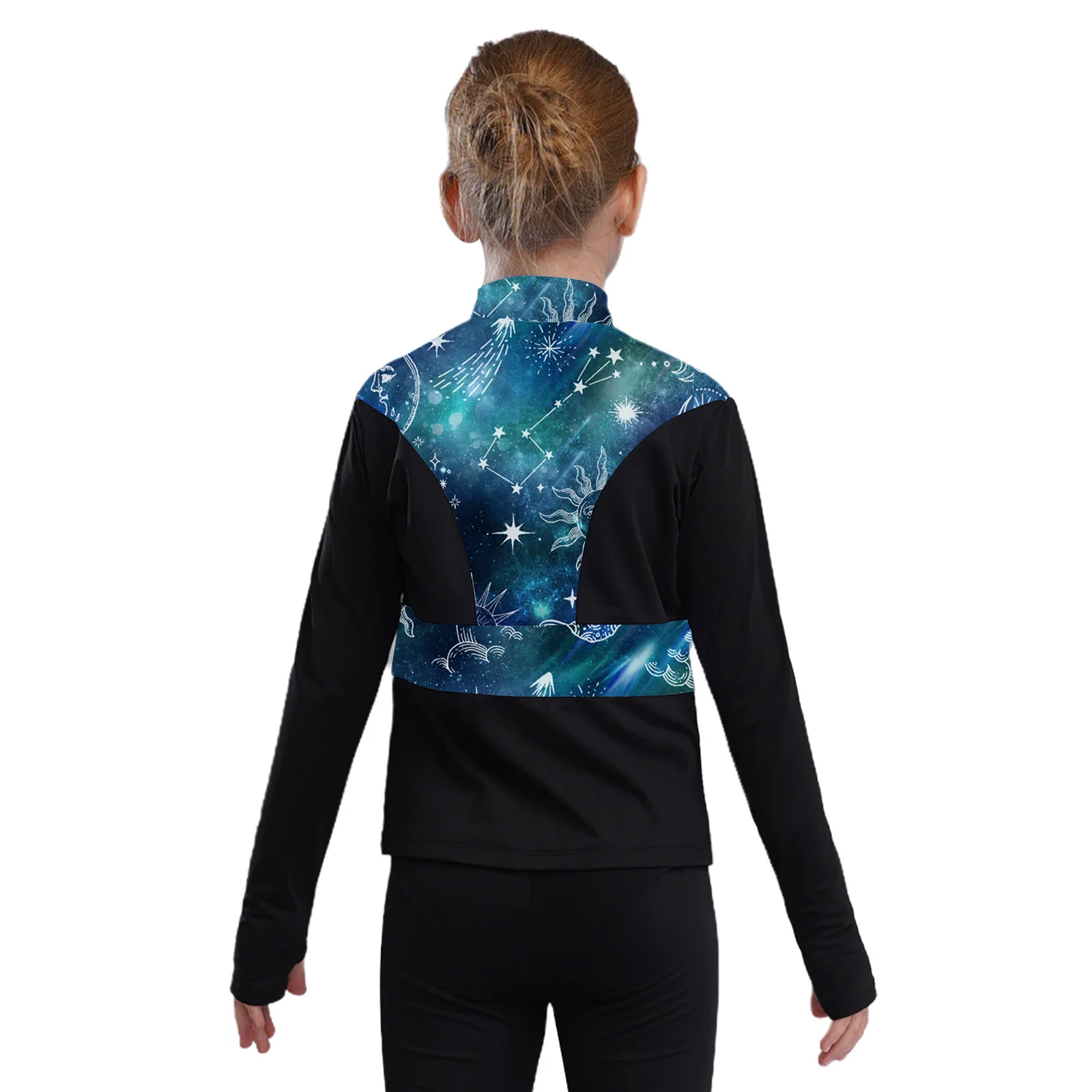 Fashion Kids Girls Sport Figure Skating Outerwear Printed Long Sleeve Sweatshirt Children Yoga Gymnastics Dance Fitness Clothing