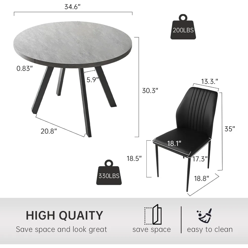 Round Dining Table Set for 4, Modern Casual Coffee Table Set for Kitchen, Living Room, Apartment