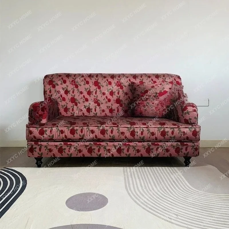 

Living room retro double sofa, small apartment rose beauty sofa