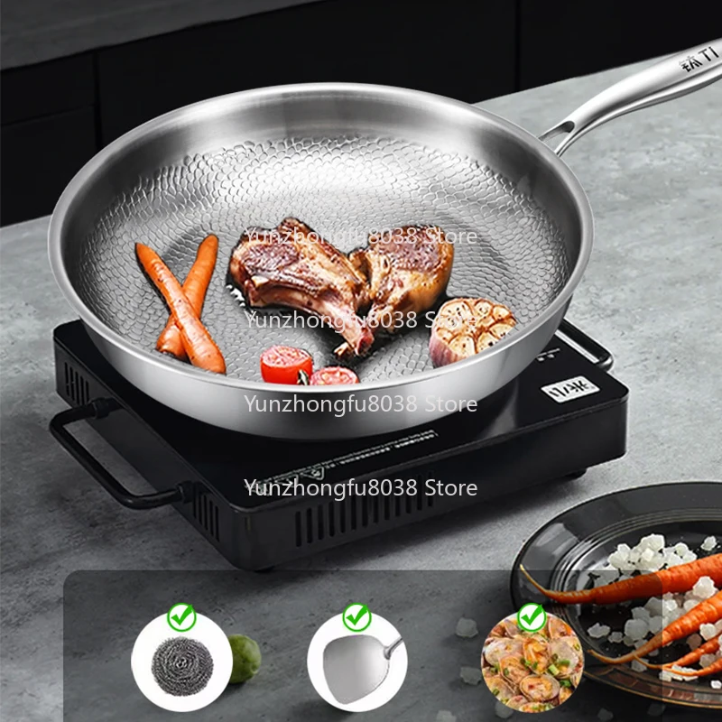 

26/28/30cm Pure Titanium Kitchen Pans Non-stick Pan Uncoated Fish Scale Hammer Pattern Steak Kitchen Cookware
