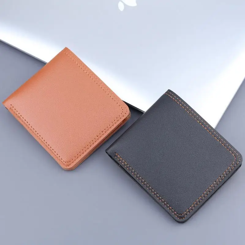 Minimalist PU Leather Men's Short Wallet Black Coffee Large Capacity Multiple Pockets Two-fold ID Card Holder Men Women