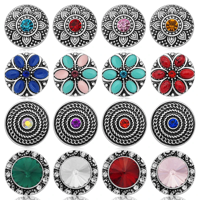 Round Colorful Rhinestone Flowers Beauty Metal 18mm snap buttons for DIY 18mm snap jewelry Accessories Women Gift