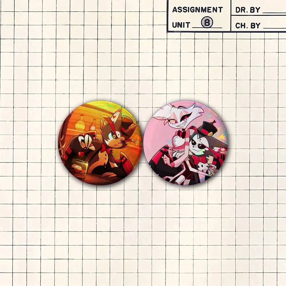 Bartender Cat Husk H-Hazbin H-Hellaverse Button Badge 2PC Sets for Bags & Clothes & Accessories Metal Pin Creative Gift